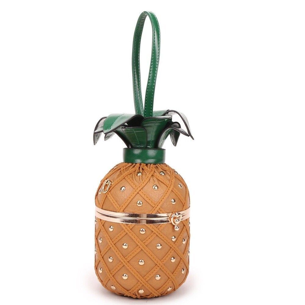 Women's Pineapple Purse Fruit Crossbody Bags With A  Long Chain Accent Strap